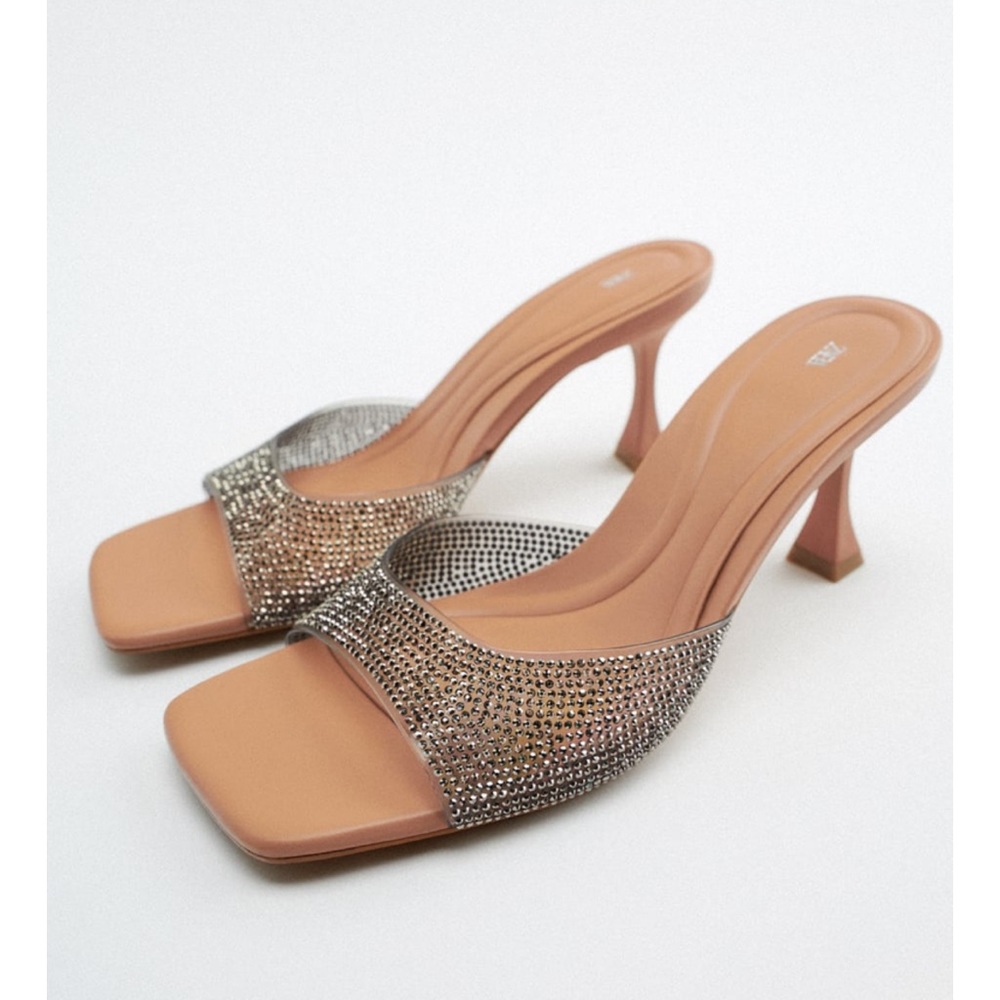 ✨SALE✨ZARA RHINESTONE HEELED VINYL SANDALS ✨SALE✨